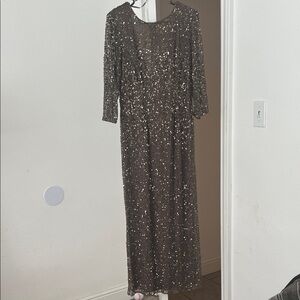 Brown Sequin Maxi Dress with Three-Quarter Sleeves